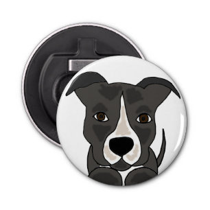 Funny Gray Pitbull Puppy Dog Button Flesopener