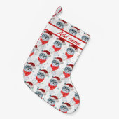 Funny Gray Tabby Cat With Santa Hat Christmas Kleine Kerstsok (Voorkant (Hangend))