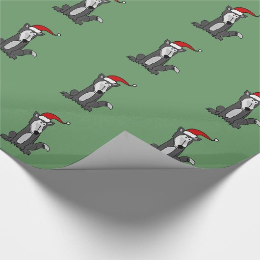 Funny Gray Wolf in Santa Hat Cadeaupapier (Hoek)