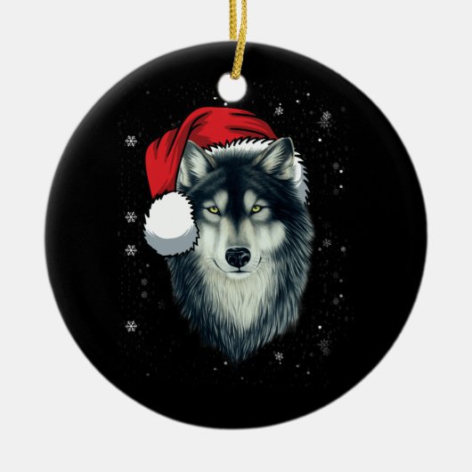 Funny Gray Wolf Kerstkerstkerstkerstkerstkerstkleu Keramisch Ornament (Voorkant)
