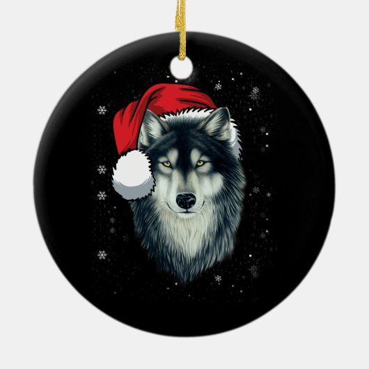 Funny Gray Wolf Kerstkerstkerstkerstkerstkerstkleu Keramisch Ornament (Achterkant)