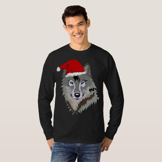 Funny Gray Wolf Kerstkerstkerstkerstkerstkerstkleu T-shirt (Voorkant volledig)