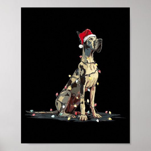 Funny Great Dane Christmas Graphics Dog Lights Lov Poster (Voorkant)