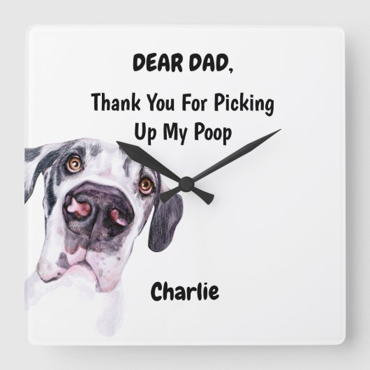Funny Great Dane Dad Waterverf Canine Art Vierkante Klok (Voorkant)