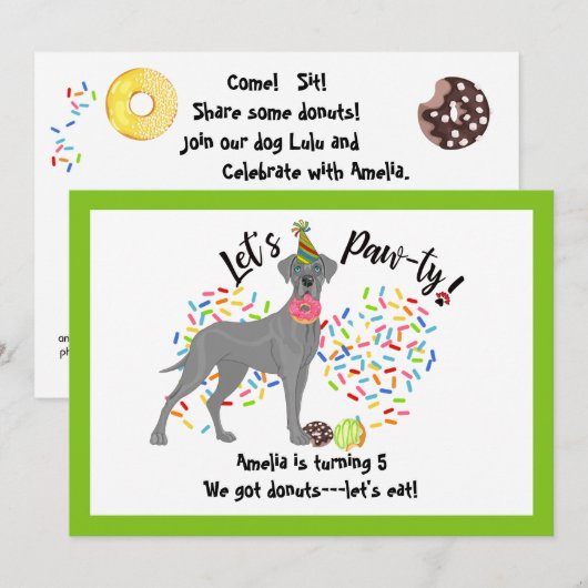 Funny Great Dane Pet Dog Donuts Birthday Party Kaart (Voorkant / Achterkant)