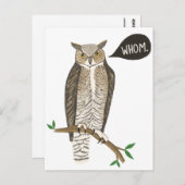 Funny Great Horned Owl WHOM Grammar Briefkaart (Voorkant / Achterkant)