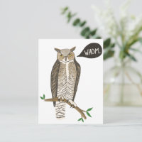 Funny Great Horned Owl WHOM Grammar Briefkaart