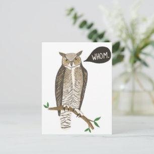 Funny Great Horned Owl WHOM Grammar Briefkaart