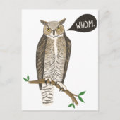 Funny Great Horned Owl WHOM Grammar Briefkaart (Voorkant)