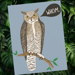 Funny Great Horned Owl WHOM Grammar Briefkaart