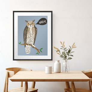 Funny Great Horned Owl WHOM Grammar Poster