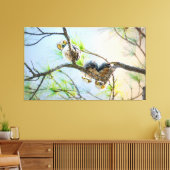 Funny Great Horned Owlets Fine Art Wildlife Canvas (Insitu (Woonkamer))