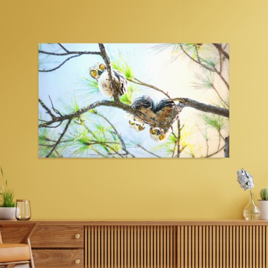 Funny Great Horned Owlets Fine Art Wildlife Canvas (Insitu (Woonkamer))