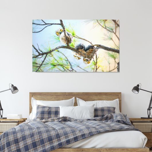 Funny Great Horned Owlets Fine Art Wildlife Canvas (Insitu (Slaapkamer))