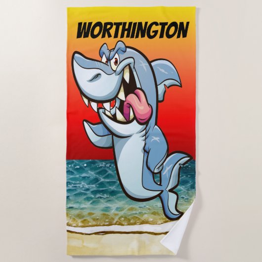 Funny Great White Shark Beach Towel Strandlaken (Voorkant)