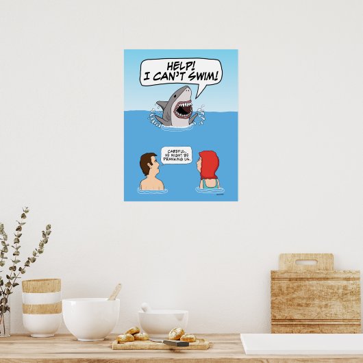 Funny Great White Shark Pranks zwemmers Poster (Keuken)
