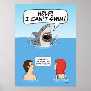 Funny Great White Shark Pranks zwemmers Poster
