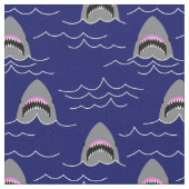Funny Great White Sharks and Ocean Waves Pattern Stof (Close Up)