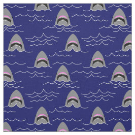 Funny Great White Sharks and Ocean Waves Pattern Stof