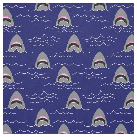Funny Great White Sharks and Ocean Waves Pattern Stof (Swatch)