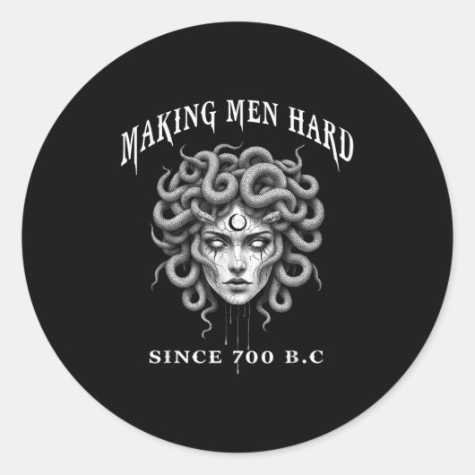 Funny Greek Mythology Medusa Making Men Hard Since Ronde Sticker (Voorkant)