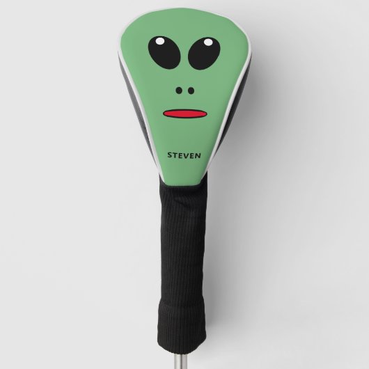 Funny Green Alien Face Gepersonaliseerde Mannen Golfheadcover (Voorkant)