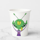 Funny Green Alien Making Silly Face Papieren Bekers (Voorkant)