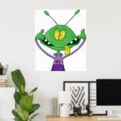 Funny Green Alien Making Silly Face Poster (Thuiskantoor)