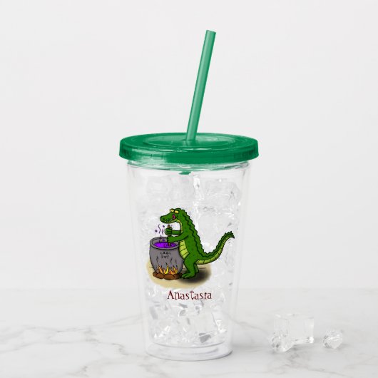 Funny green alligator kook cartoon acryl drinkbeker (Achterkant ijs)