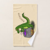 Funny green alligator kook cartoon bad handdoek (Handdoek)