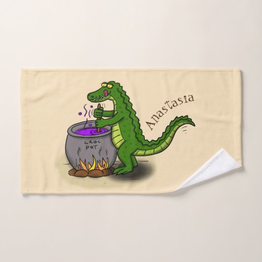 Funny green alligator kook cartoon bad handdoek (Handdoek)