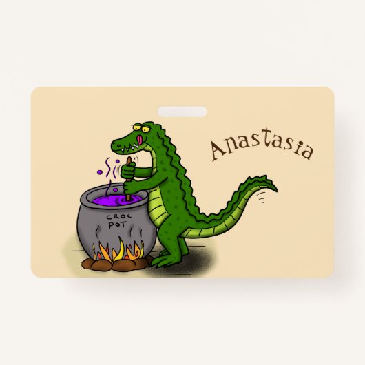 Funny green alligator kook cartoon badge (Voorkant)