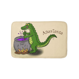 Funny green alligator kook cartoon badmat