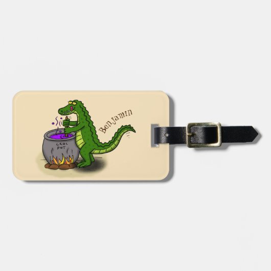 Funny green alligator kook cartoon bagagelabel (Voorkant horizontaal)