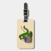 Funny green alligator kook cartoon bagagelabel (Voorkant verticaal)