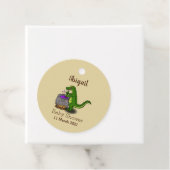 Funny green alligator kook cartoon bedankjes labels (In situ)