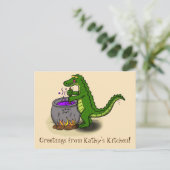 Funny green alligator kook cartoon briefkaart (Staand voorkant)