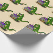 Funny green alligator kook cartoon cadeaupapier (Hoek)