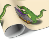 Funny green alligator kook cartoon cadeaupapier (Rol Hoek)