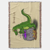 Funny green alligator kook cartoon deken (Voorkant Verticaal)