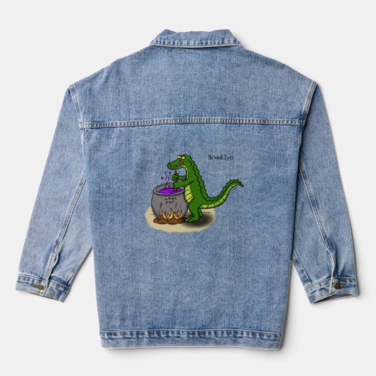 Funny green alligator kook cartoon denim jacket (Achterkant)