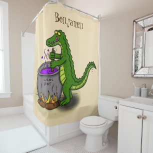 Funny green alligator kook cartoon douchegordijn