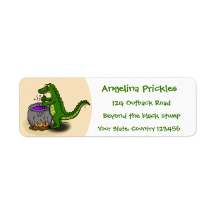 Funny green alligator kook cartoon etiket
