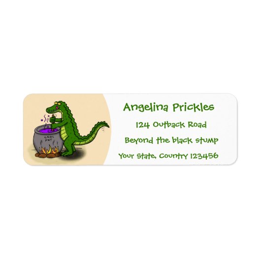 Funny green alligator kook cartoon etiket (Voorkant)