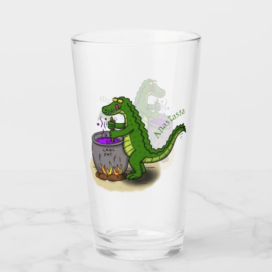 Funny green alligator kook cartoon glas (Achterkant)