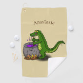 Funny green alligator kook cartoon golfhanddoek (Insitu)