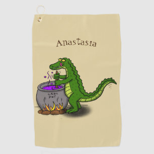 Funny green alligator kook cartoon golfhanddoek