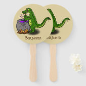 Funny green alligator kook cartoon handwaaier (Voorkant en achterkant)