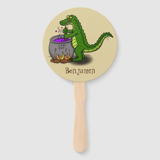 Funny green alligator kook cartoon handwaaier (Voorkant)