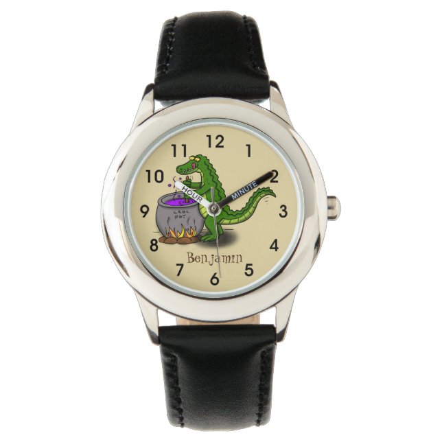 Funny green alligator kook cartoon horloge (Voorkant)
